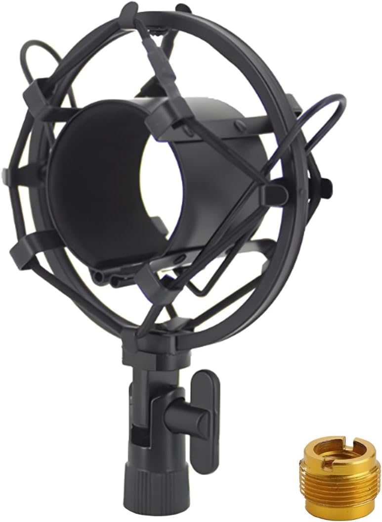 LKRXW 43-48mm Microphone Shock Mount Anti Vibration Mic Suspension Mount Aluminum Alloy Condenser Microphones Holder Clip with Metal Screw Adapter Isolation Absorber Studio - Image 1